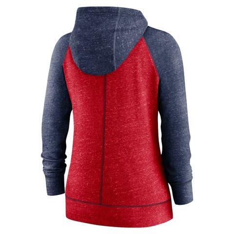 Women's Nike Heather Red/Heather Navy Washington Nationals Split Wordmark Gym Vintage Raglan Lightweight Full-Zip Hoodie