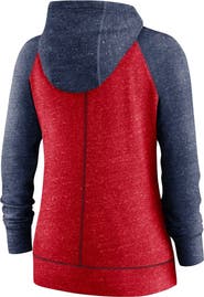 Nike Women's Nike Heather Red/Heather Navy Washington Nationals Split Wordmark Gym Vintage Raglan Lightweight Full-Zip Hoodie
