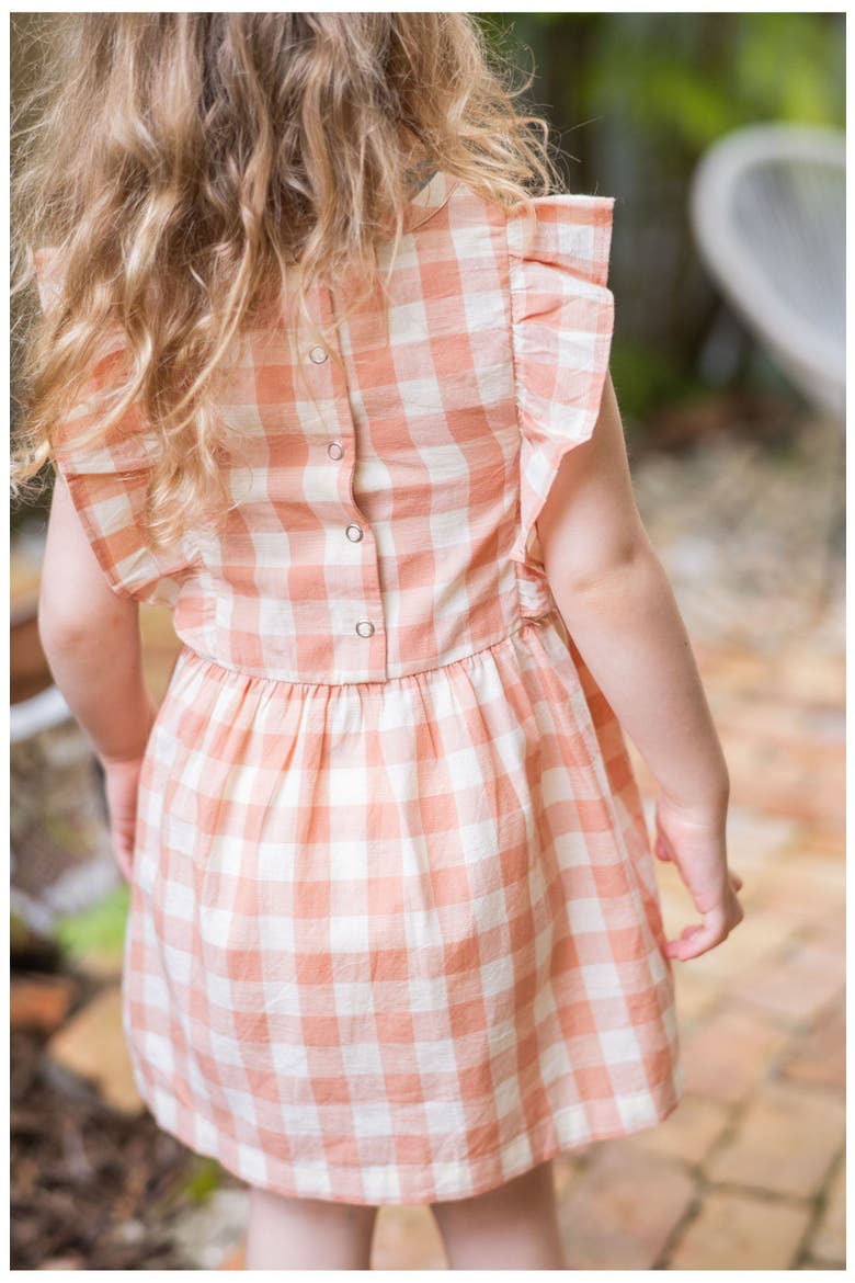 Kids' Checkmate Flutter Sleeve Organic Cotton Dress, Alternate, color, MELON