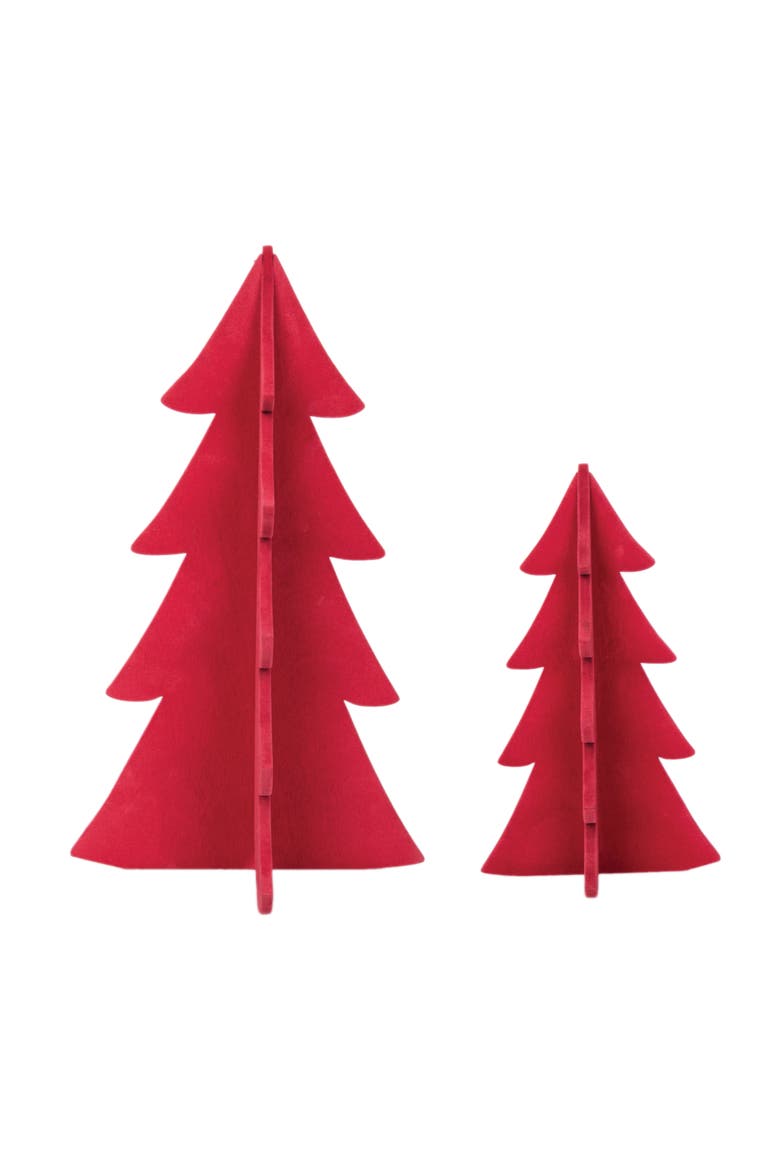 Flocked Red Tree Figurine Set of 2, Main, color, Red