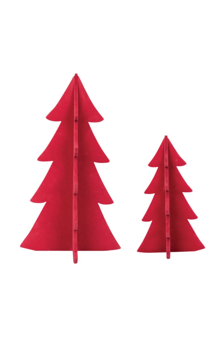 carol & frank Flocked Red Tree Figurine Set of 2, Main, color, Red