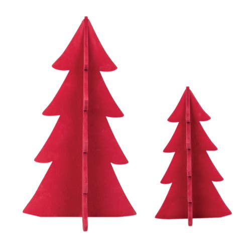 Carol & Frank Flocked Red Tree Figurine Set Of 2