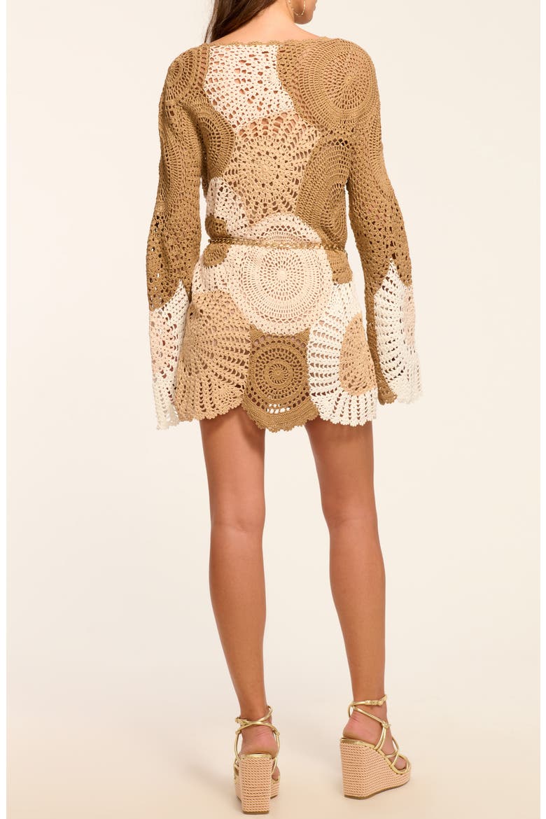 Carina Long Sleeve Cotton Crochet Minidress, Alternate, color, SANDSTONE MULTI COLORBLOCK