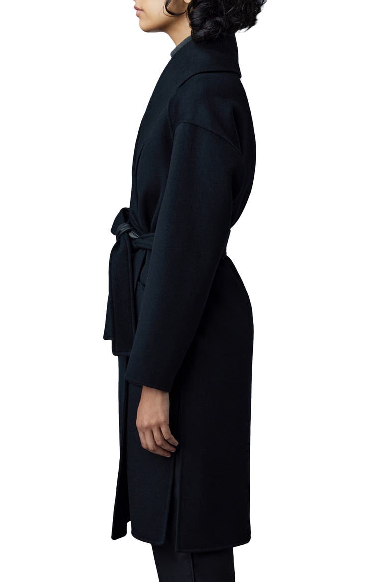 Thalia Double Face Tie Waist Wool Coat, Alternate, color, BLACK