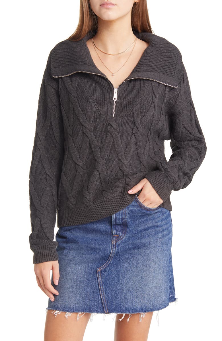 Treasure & Bond Cable Knit Half-Zip Pullover Sweater, Main, color, 