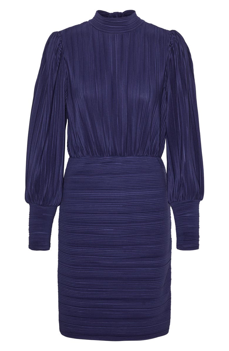 VERO MODA Aurora Long Sleeve Plissé Mock Neck Open Back Cocktail Dress, Alternate, color, 