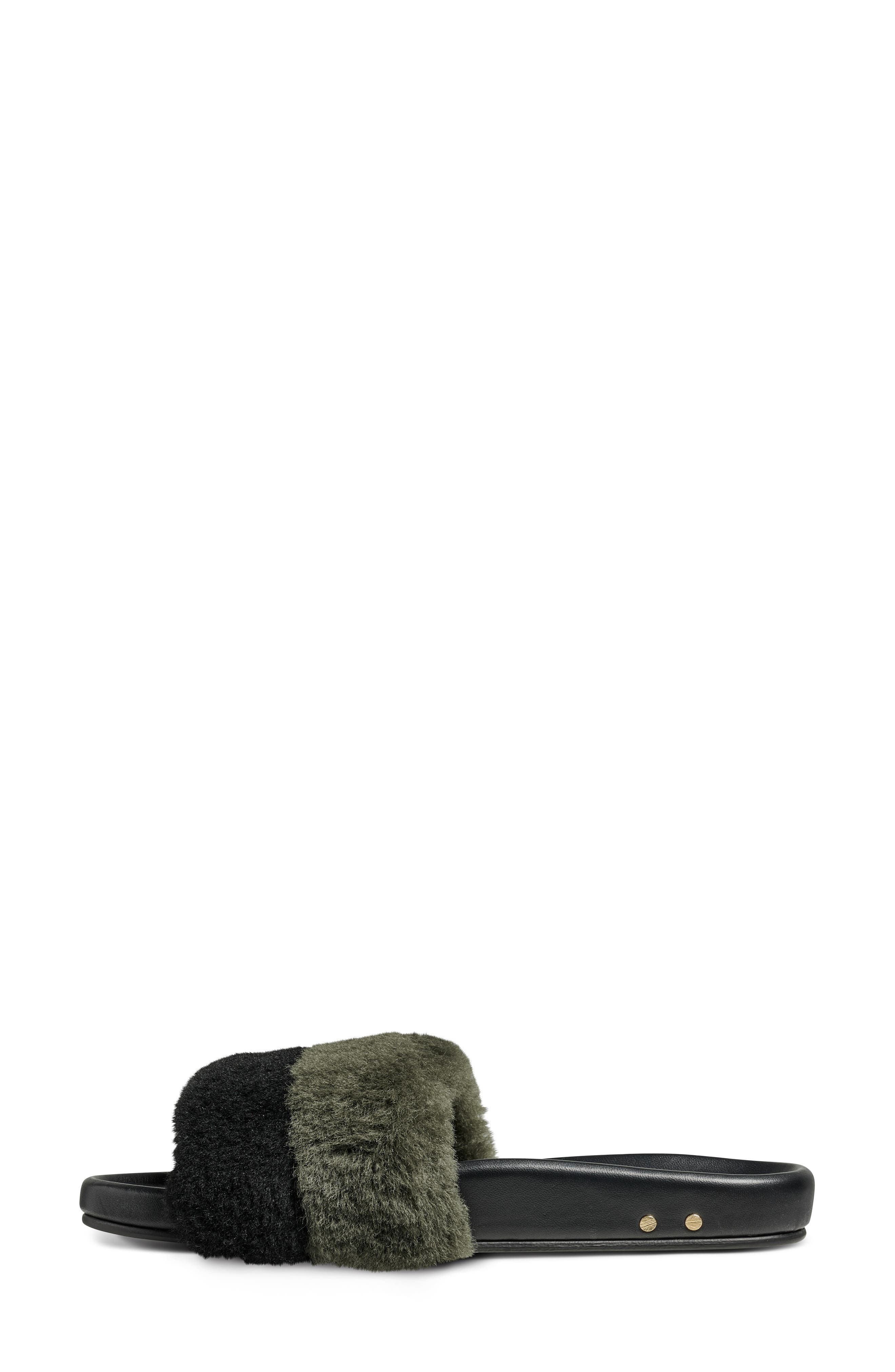 Beek Gallito Genuine Shearling Slide Sandal, Alternate, color, Army / Black