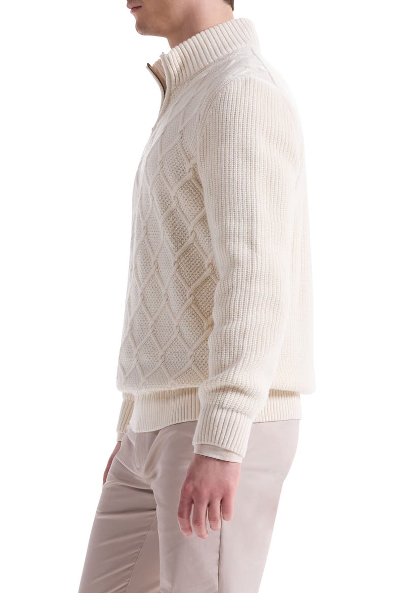 Merino Wool & Cotton Diamond Quarter Zip Sweater, Alternate, color, CHALK