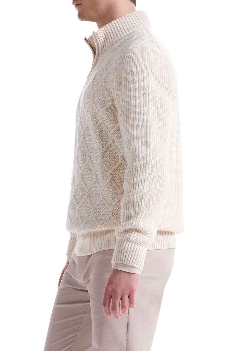 Bugatchi Merino Wool & Cotton Diamond Quarter Zip Sweater, Alternate, color, Chalk