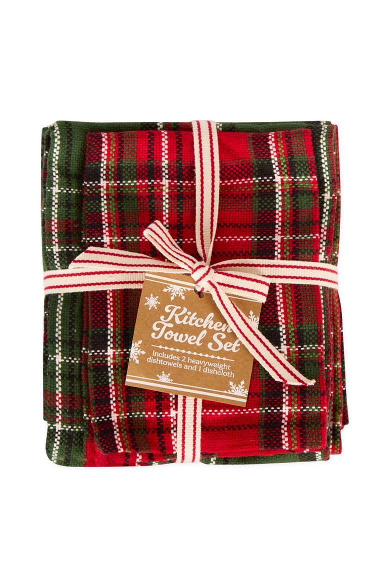 Boughs of Holly Plaid Heavyweight Kitchen Set of 3, Main, color, Boughs of Holly Plaids