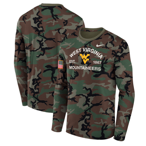 Men's Nike Camo West Virginia Mountaineers 2025 Military Appreciation Legend Dri-FIT Long Sleeve T-Shirt