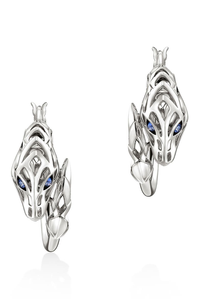 Naga Hoop Earrings, Gemstone, 25mm, Main, color, SILVER