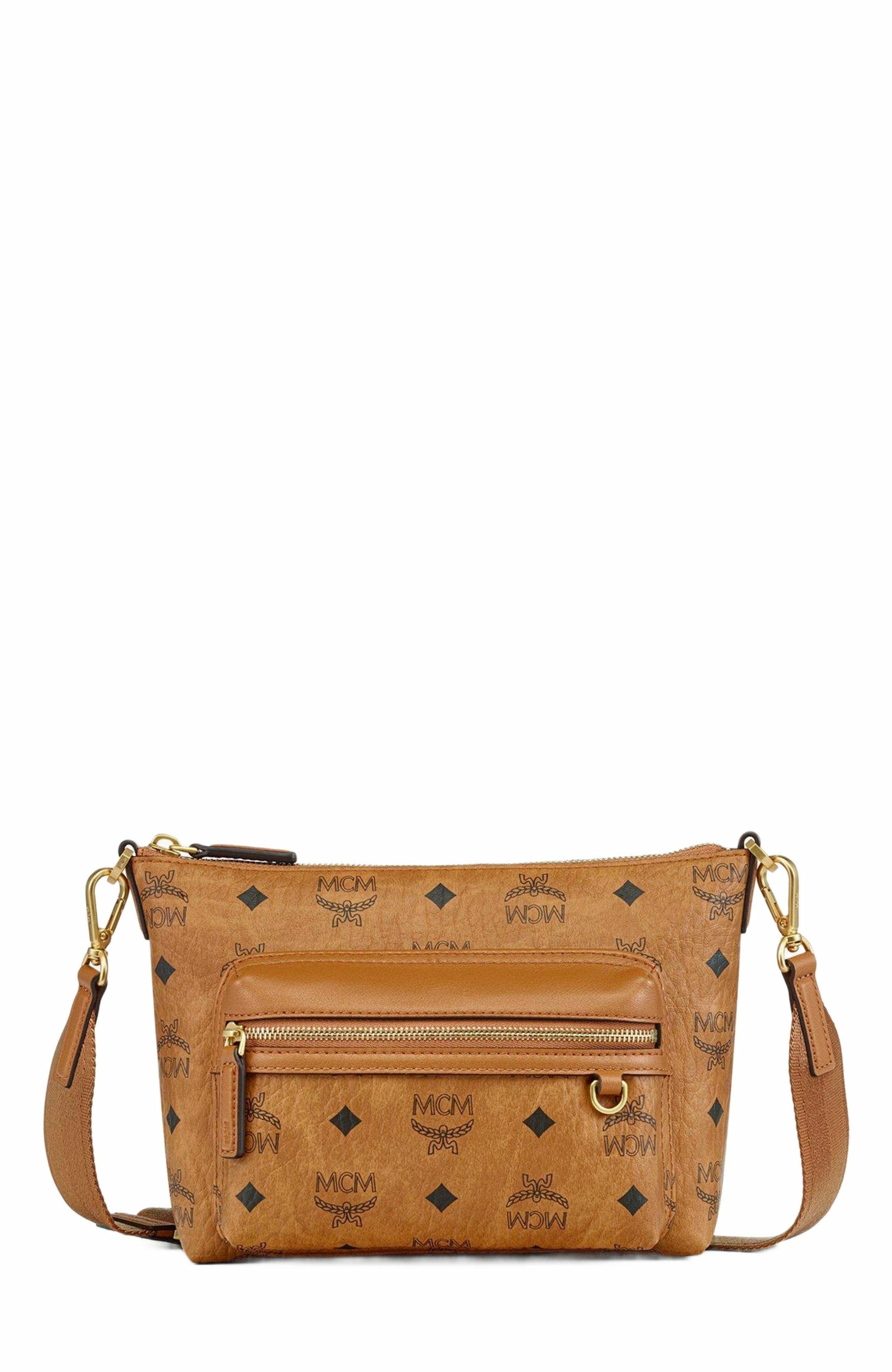 MCM Aren Crossbody in Visetos, Main, color, Cognac