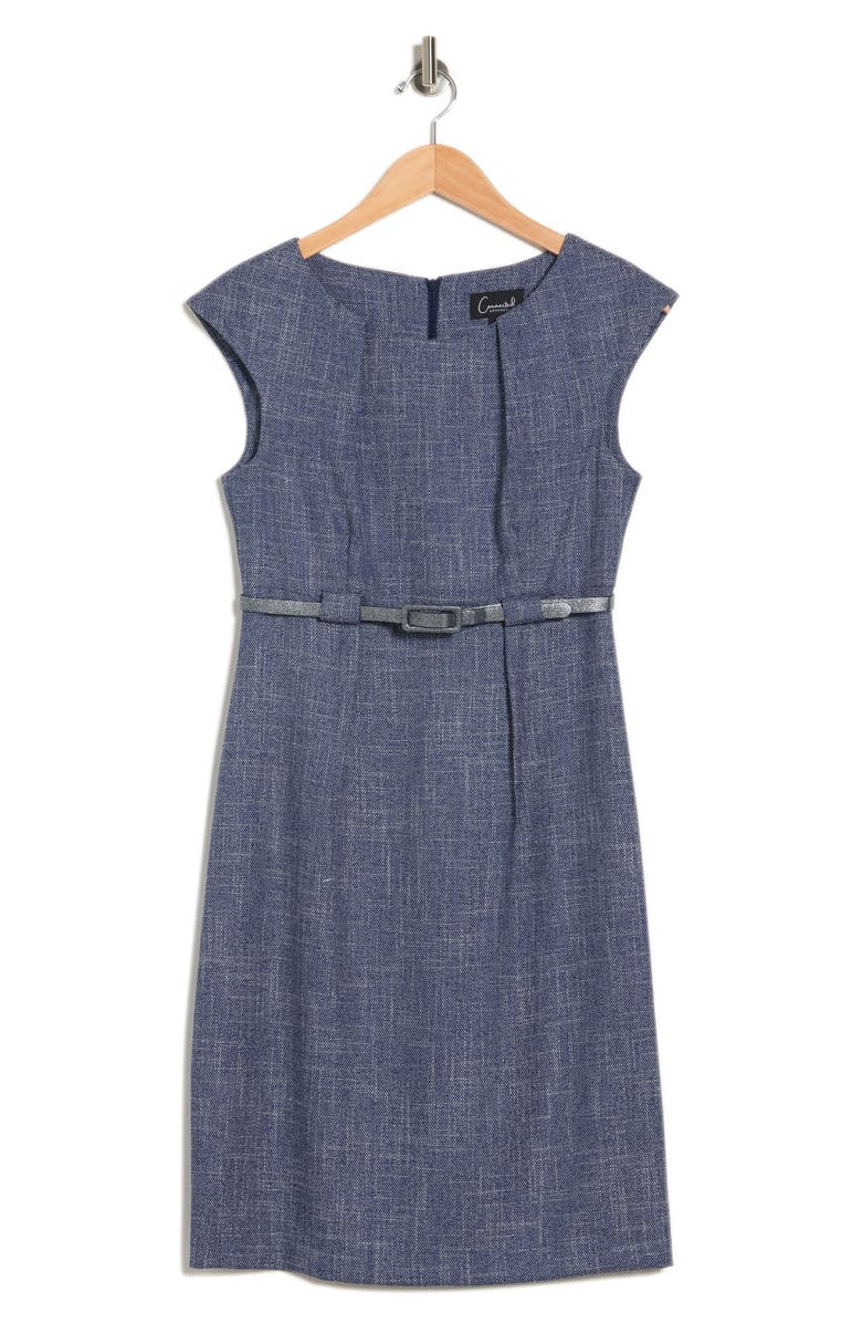 Connected Apparel Belted Cap Sleeve Sheath Dress, Alternate, color, Denim