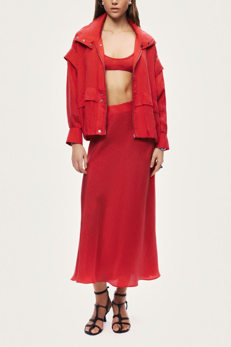 Pleated Midi Skirt, Alternate, color, Red