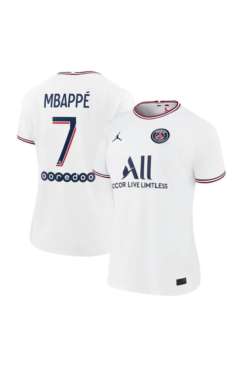 Jordan Brand Women's Jordan Brand Kylian Mbappé White Paris Saint-Germain 2021/22 Fourth Replica Jersey, Main, color, 