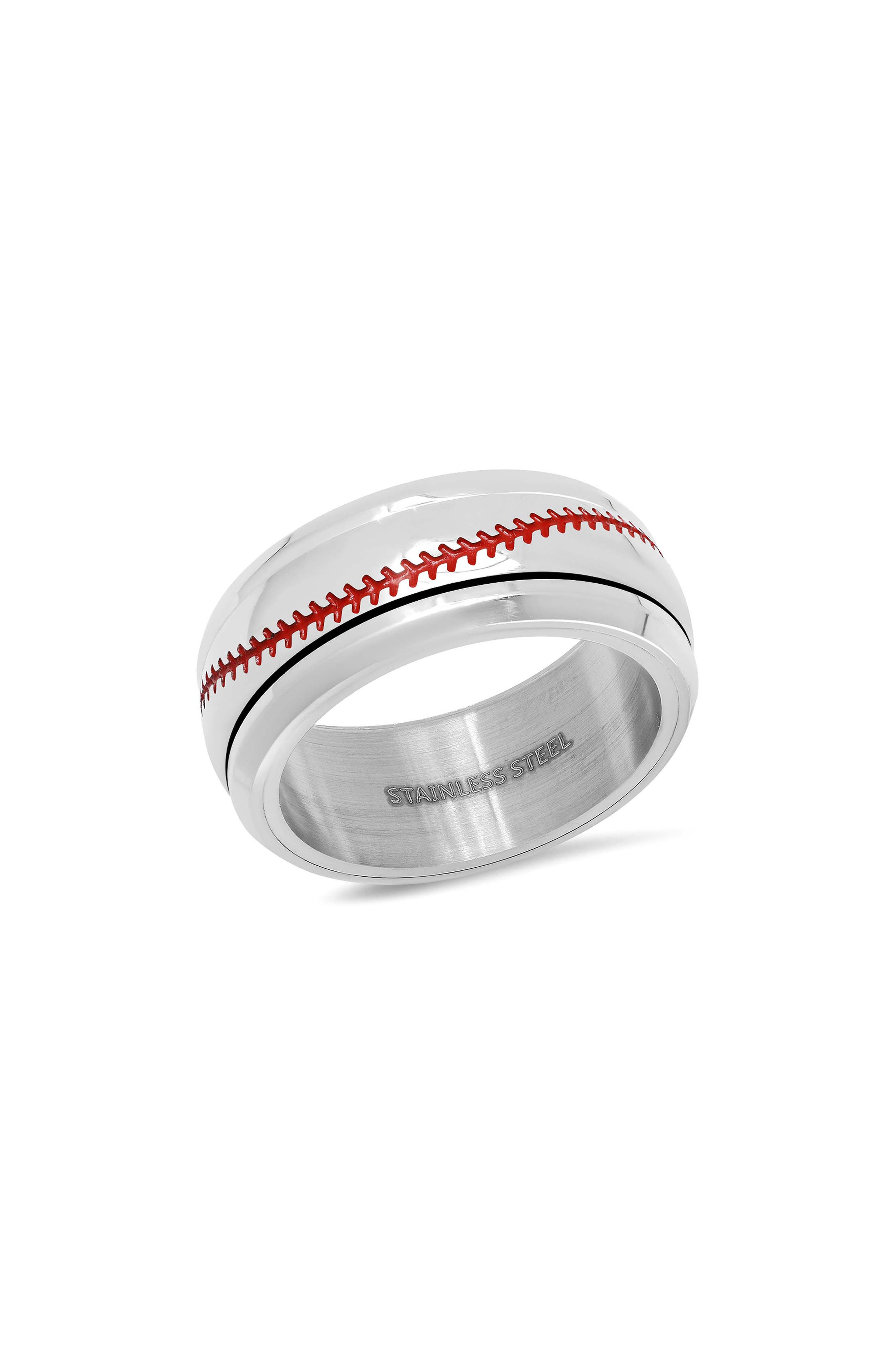 Men's Baseball Stitch Stainless Steel Ring
