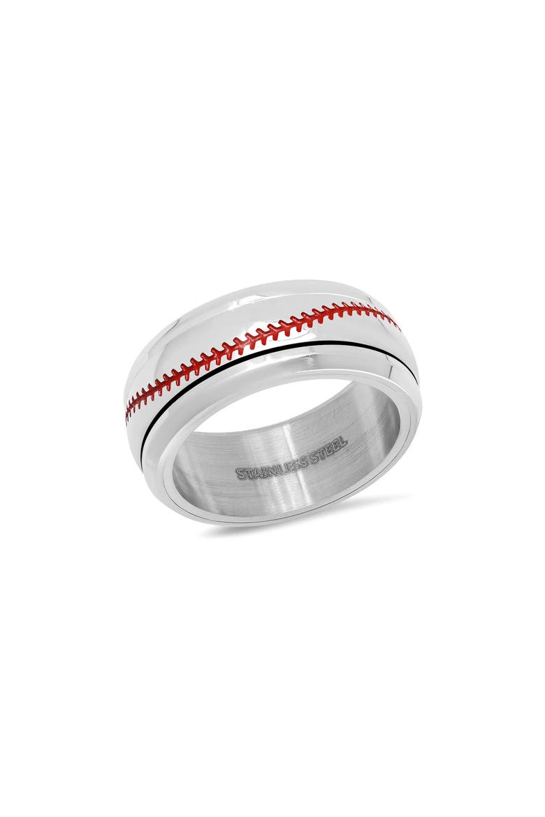 Men's Baseball Stitch Stainless Steel Ring, Main, color, SILVER