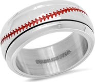 STEELTIME Men's Baseball Stitch Stainless Steel Ring