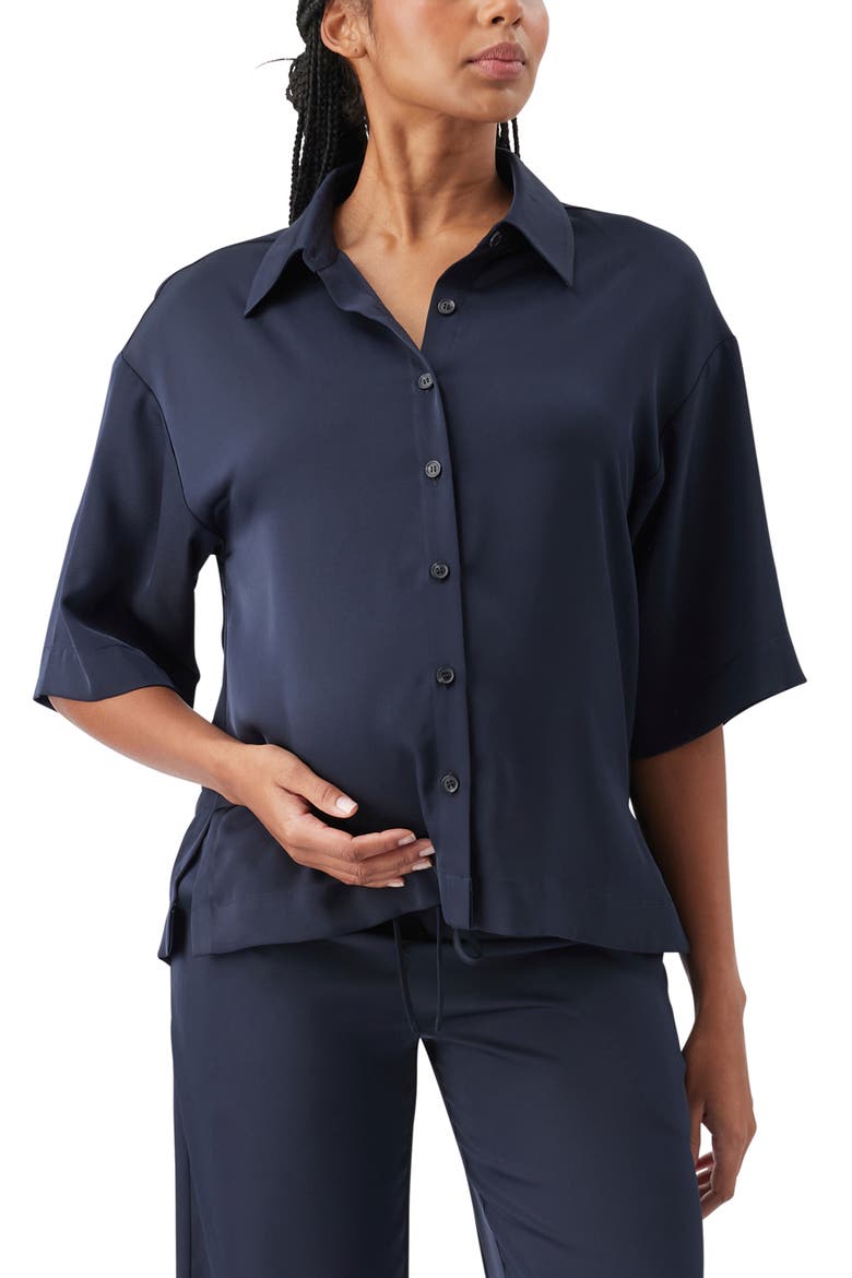 Tamara Satin Shirt, Main, color, Midnight