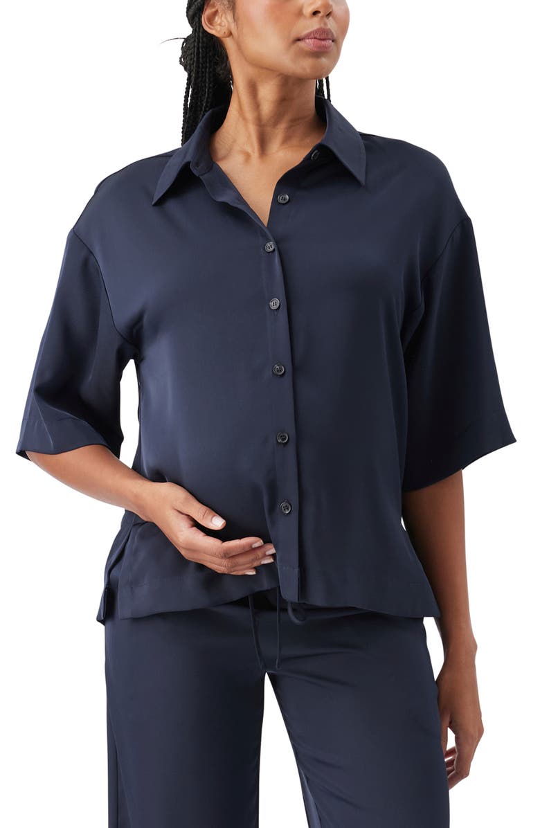 Ripe Maternity Tamara Satin Shirt, Main, color, Midnight
