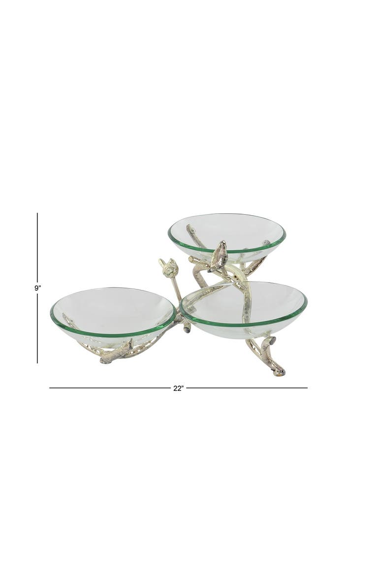 Glam Bird & Branches Glass Bowls Stand, Alternate, color, GREEN