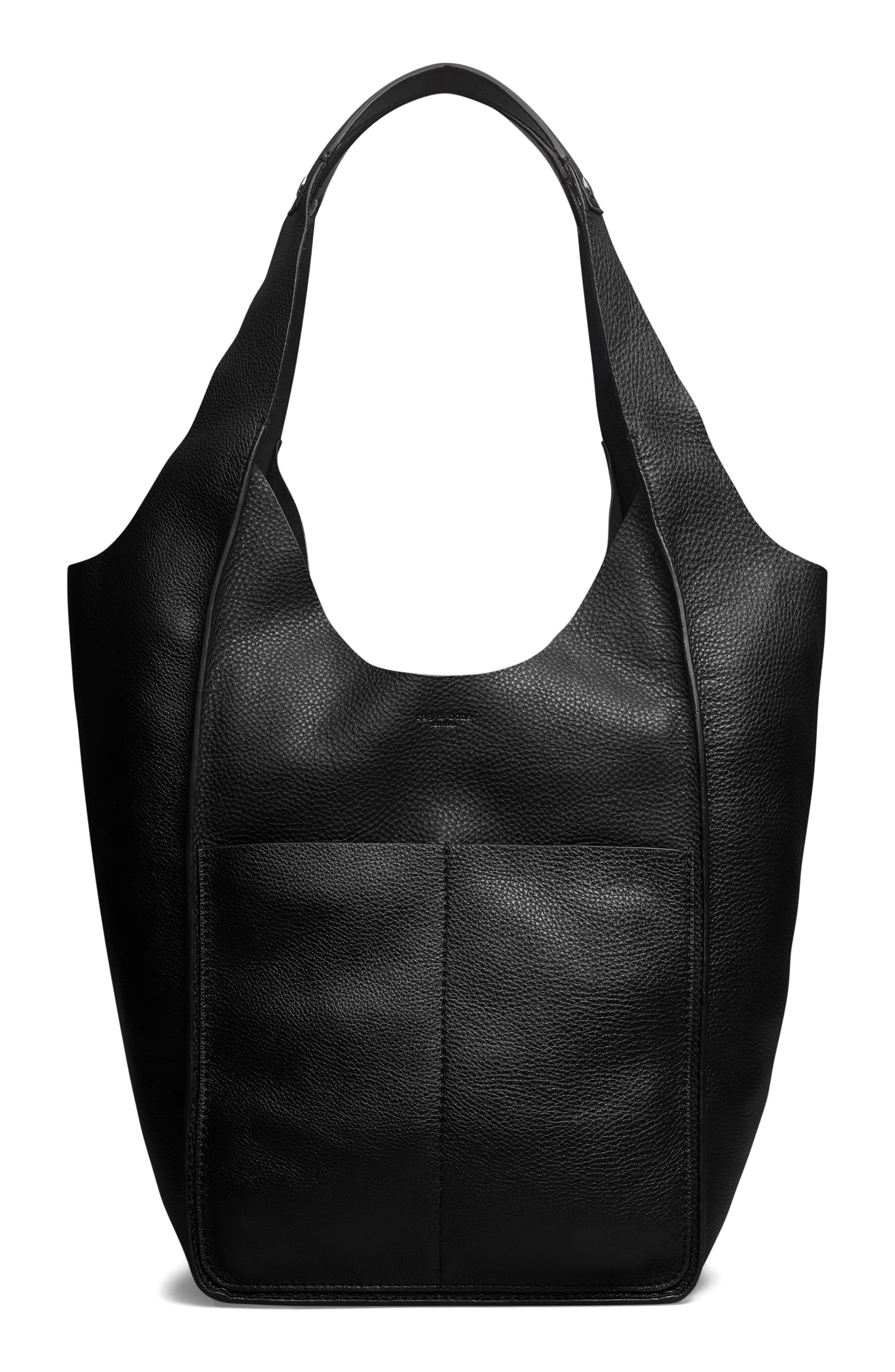 Logan Leather Shopper Shoulder Bag, Main, color, BLACK