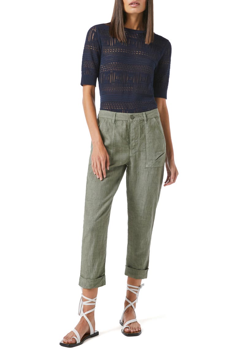 Le Beau High Waist Crop Linen Pants, Alternate, color, MILITARY
