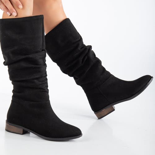 Forever & Always Shoes Maribel Knee High Slouch Boots In Black Suede