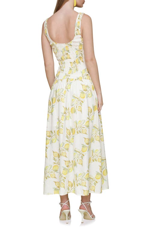 Avec Les Filles Smocked Sleeveless Fit & Flare Maxi Dress In Lemon Vine