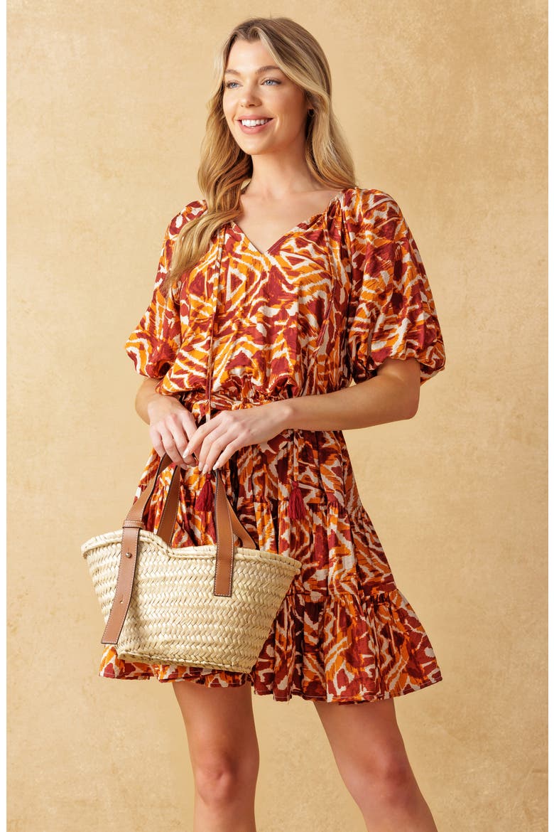 Printed Tiered Dress, Alternate, color, IVORY RUST
