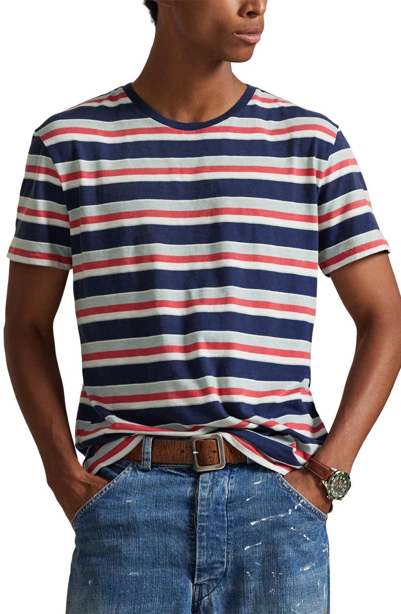 Polo Ralph Lauren Striped Standard Fit Cotton Jersey T-Shirt, Main, color, Newport Navy Multi