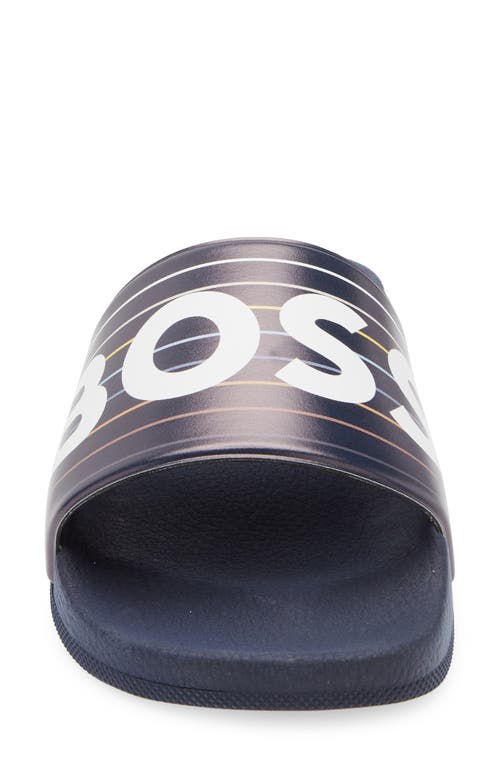 Hugo Boss Boss Bay Slide Sandal In Open Blue