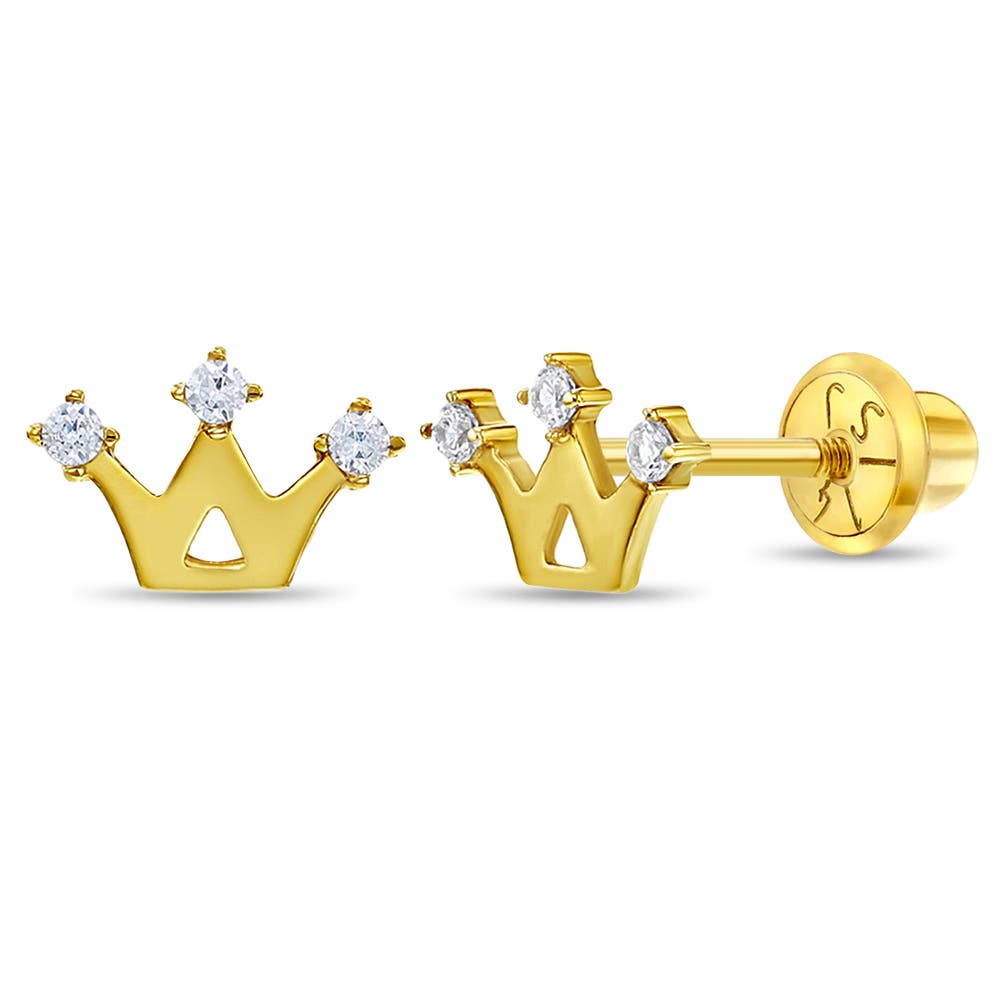 In Season Jewelry 14k 3 Point Cubic Zirconia Crown Earrings in Gold 