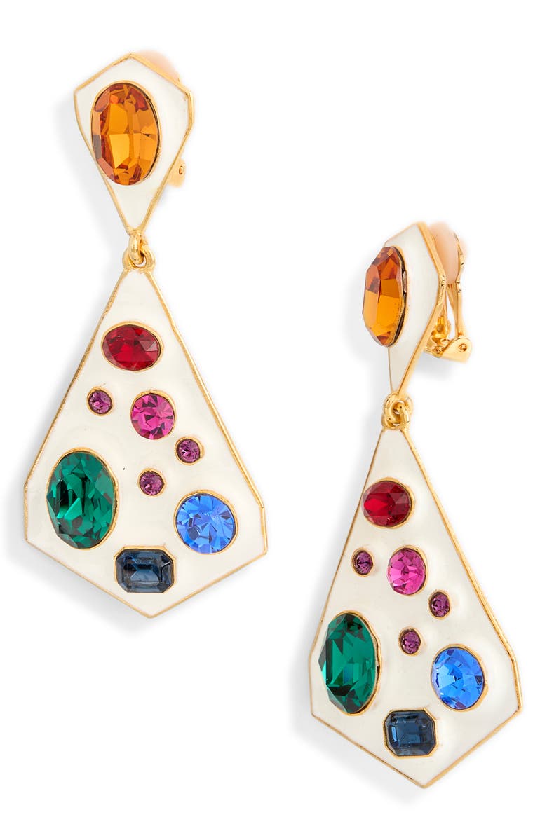 Kenneth Jay Lane Enamel Clip-On Drop Earrings, Main, color, Multi Gem