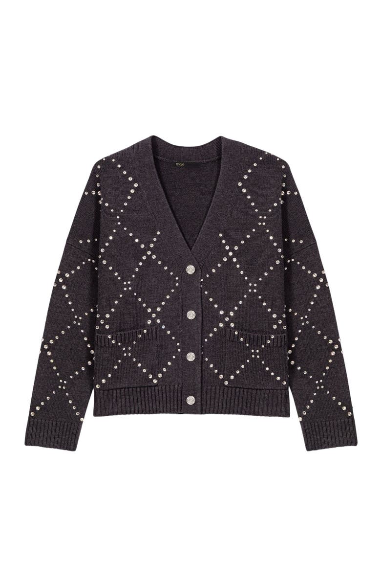 maje Rhinestone check cardigan, Alternate, color, Grey