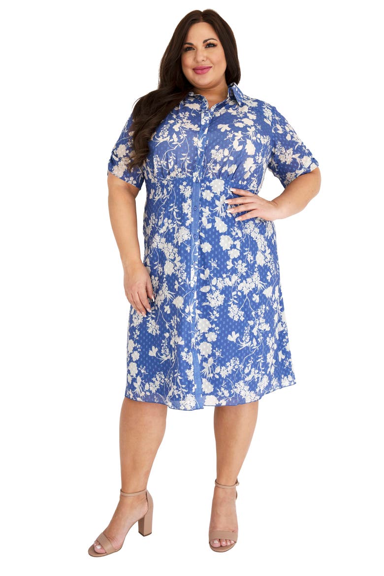 Floral Jacquard Midi Shirtdress, Alternate, color, BLUE
