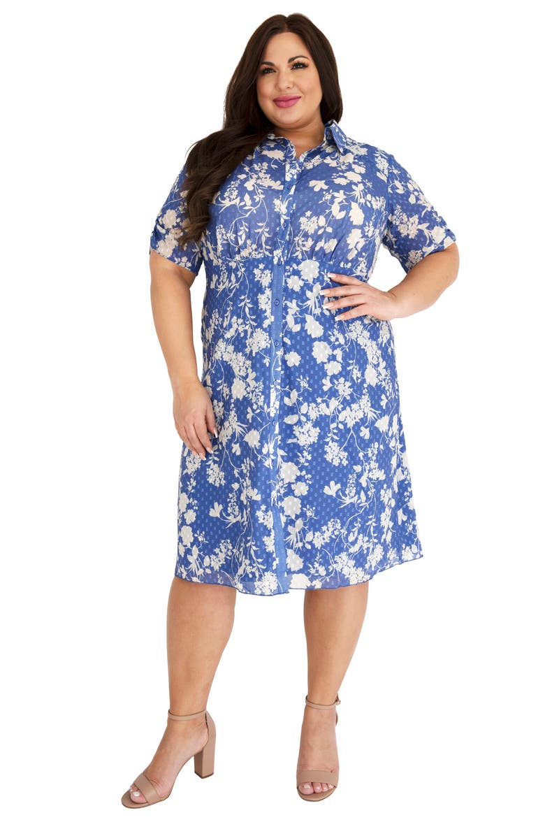 Marée Pour Toi Floral Jacquard Midi Shirtdress, Alternate, color,