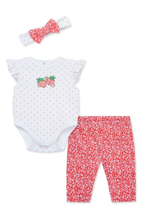Little Me Strawberry Bodysuit, Leggings & Headband Set In Multi