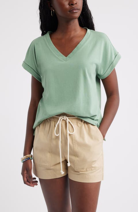 Roll Cuff V-Neck T-Shirt