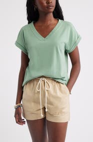 Caslon® Roll Cuff V-Neck T-Shirt