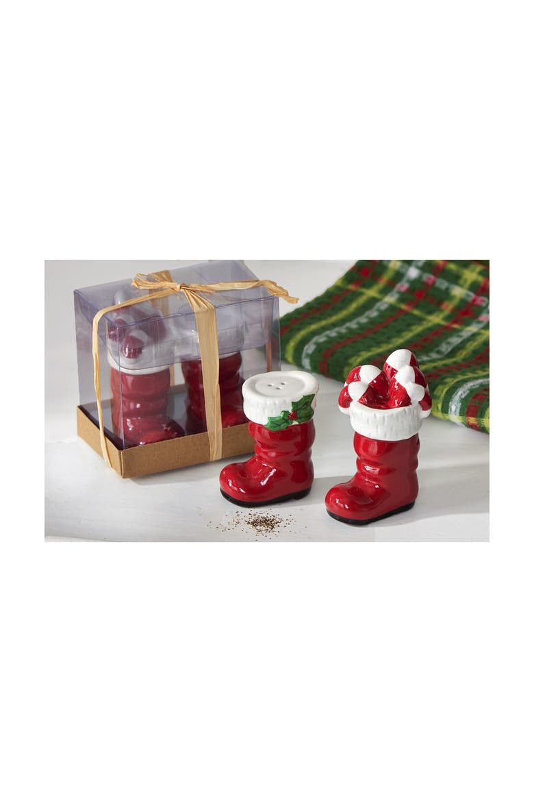 Santa Boots Salt and Pepper Shakers Christmas Decor Set, Alternate, color, Red