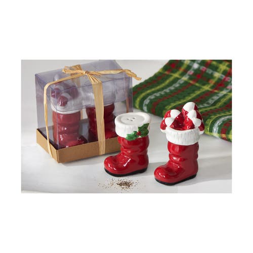 Tag Santa Boots Salt And Pepper Shakers Christmas Decor Set In Multi