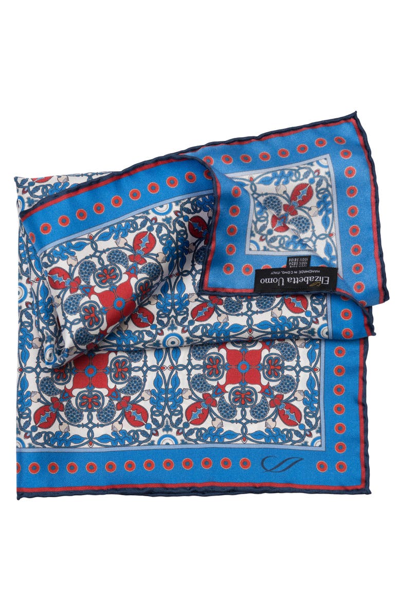 Elizabetta Nebbiolo - Silk Pocket Square for Men, Alternate, color, Blue And Red