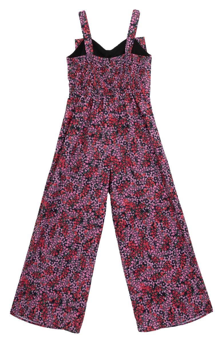 Speechless Kids' Floral Bow Front Jumpsuit & Headband Set, Alternate, color, Black Red