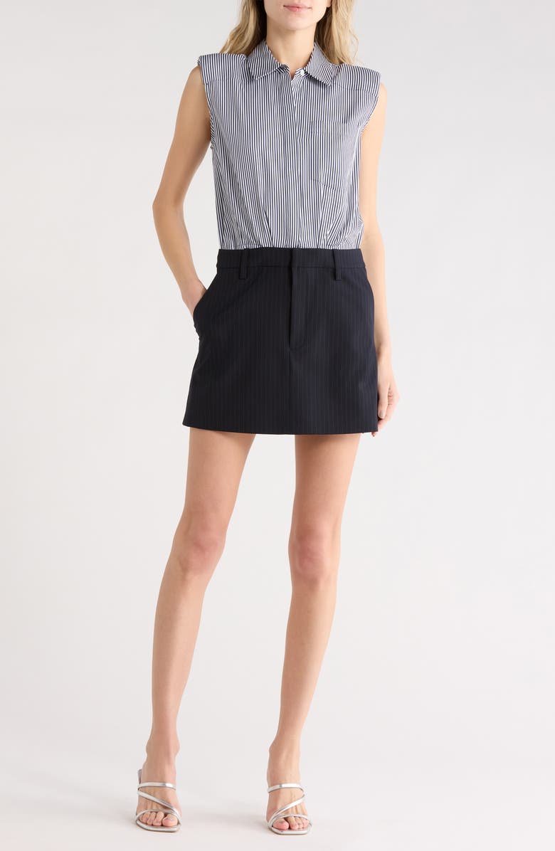 Simkhai Graham Stripe Sleeveless Mixed Media Minidress, Main, color, Midnight Pinstripe Multi