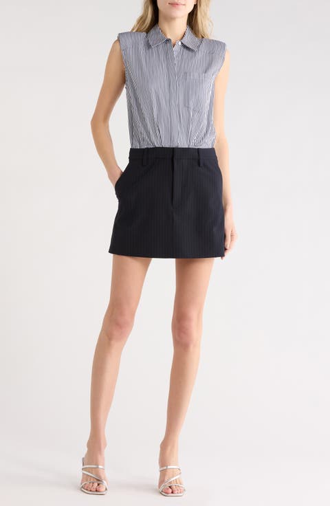 Graham Stripe Sleeveless Mixed Media Minidress