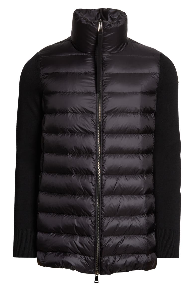 Quilted Down & Wool Long Cardigan, Alternate, color, BLACK