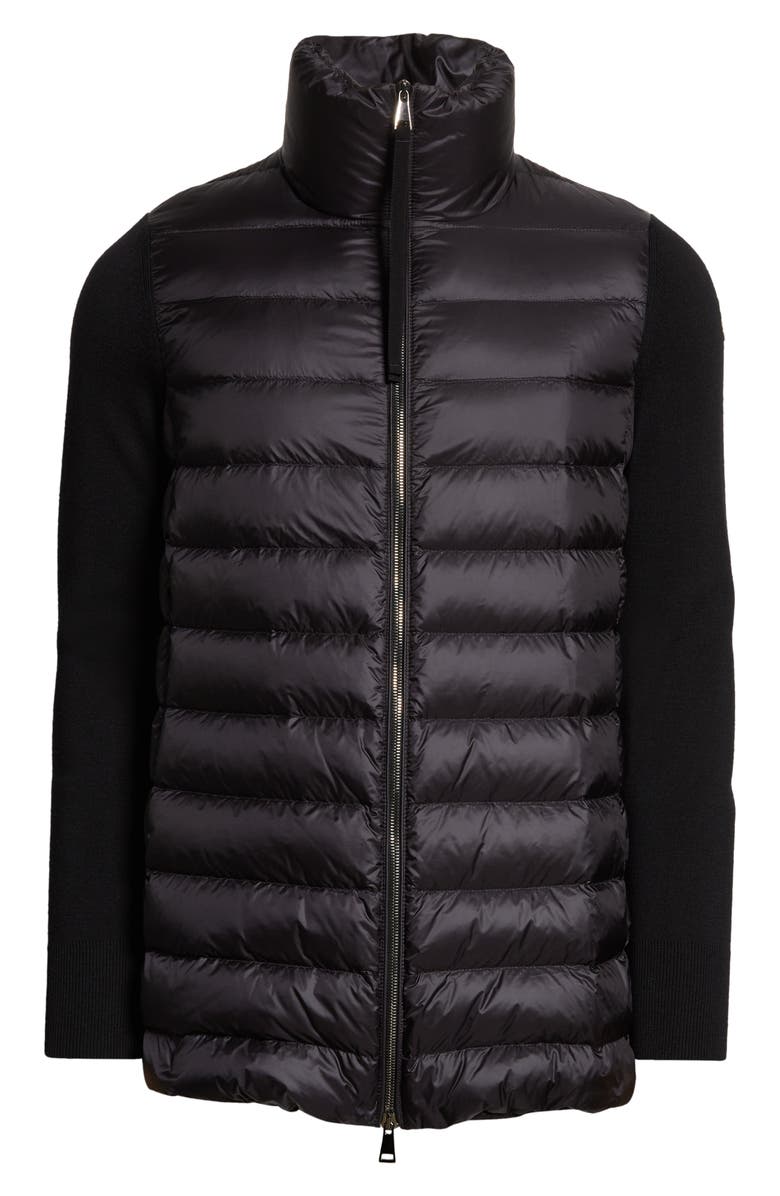 Moncler Quilted Down & Wool Long Cardigan, Alternate, color, 