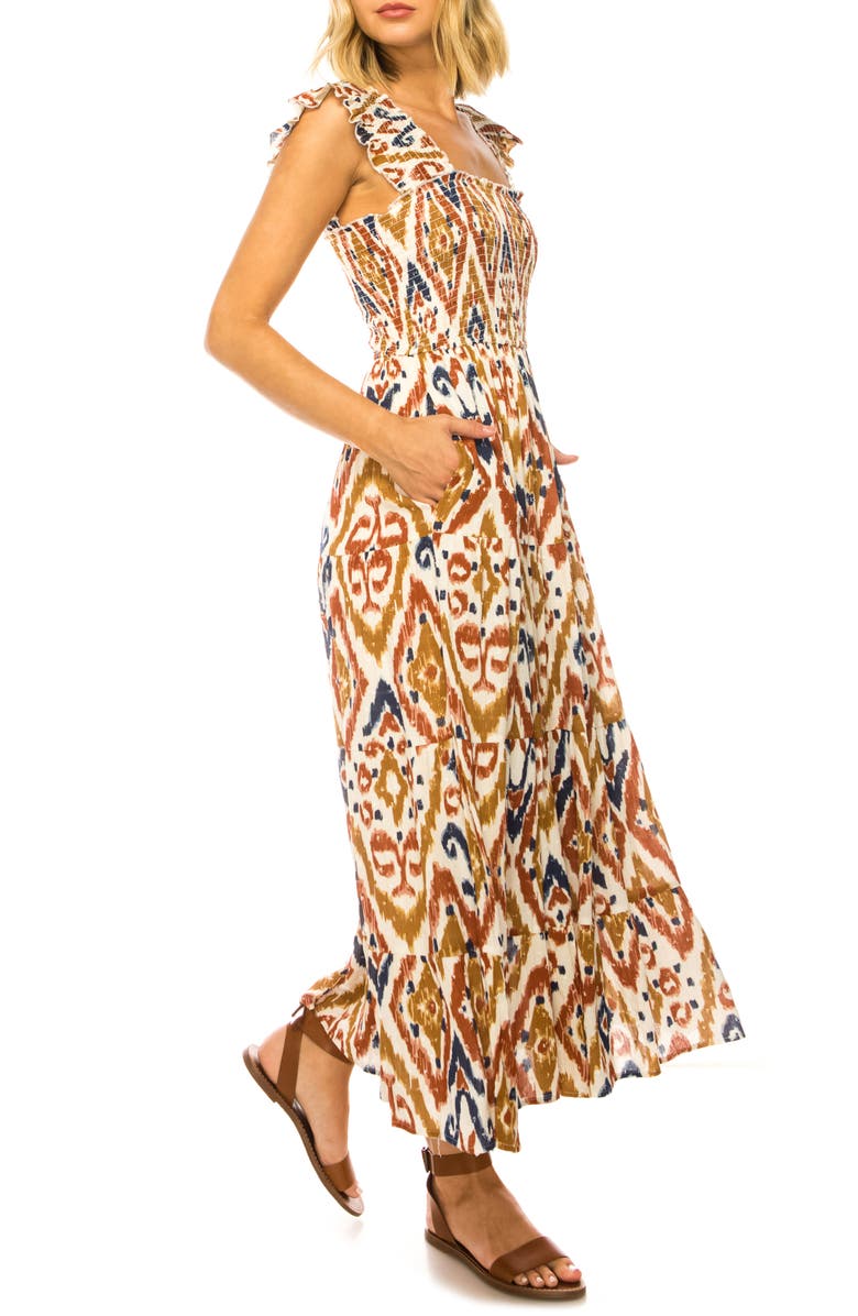 A COLLECTIVE STORY Ikat Print Midi Dress, Alternate, color, Snow White